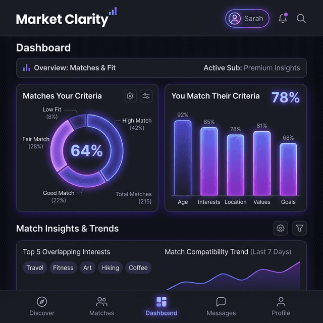 TrustDate Market Clarity Dashboard showing mutual alignment.